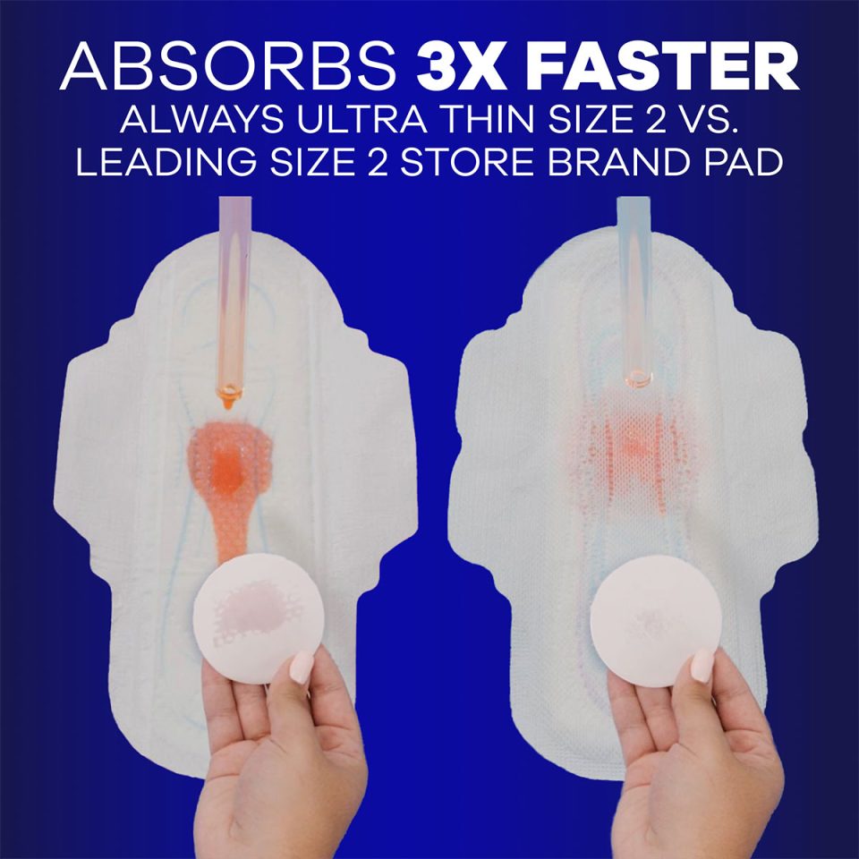 Always Ultra Thin Size 5 Extra Heavy Overnight Pads With Wings, Unscented